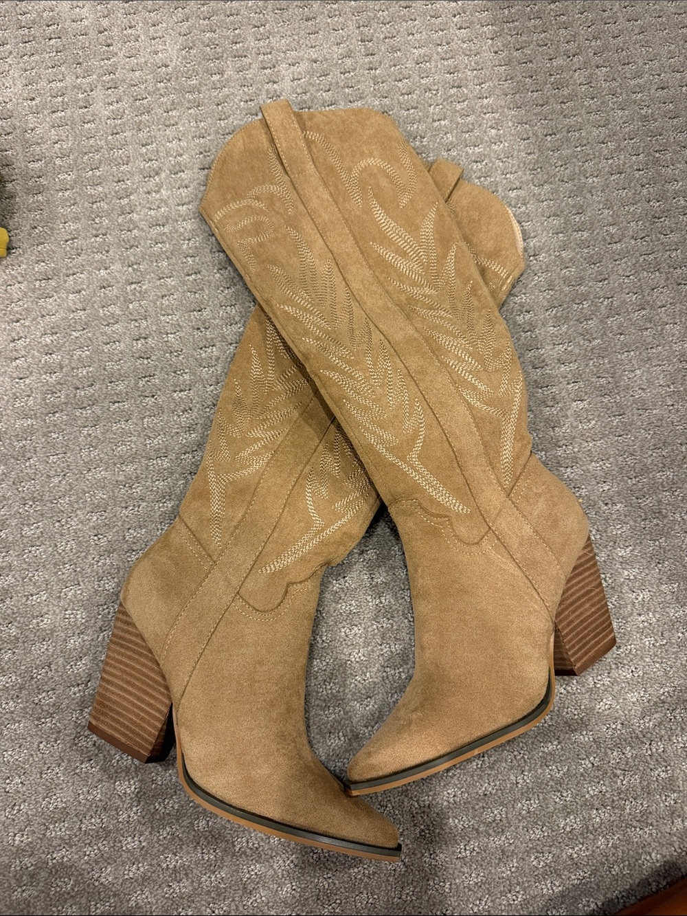Tan Suede Western Knee-High Boots - Women